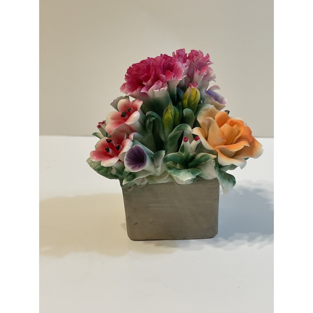 Porcelain Square Flower Pot with Vibrant Porcelain Flowers - Picture 10 of 11